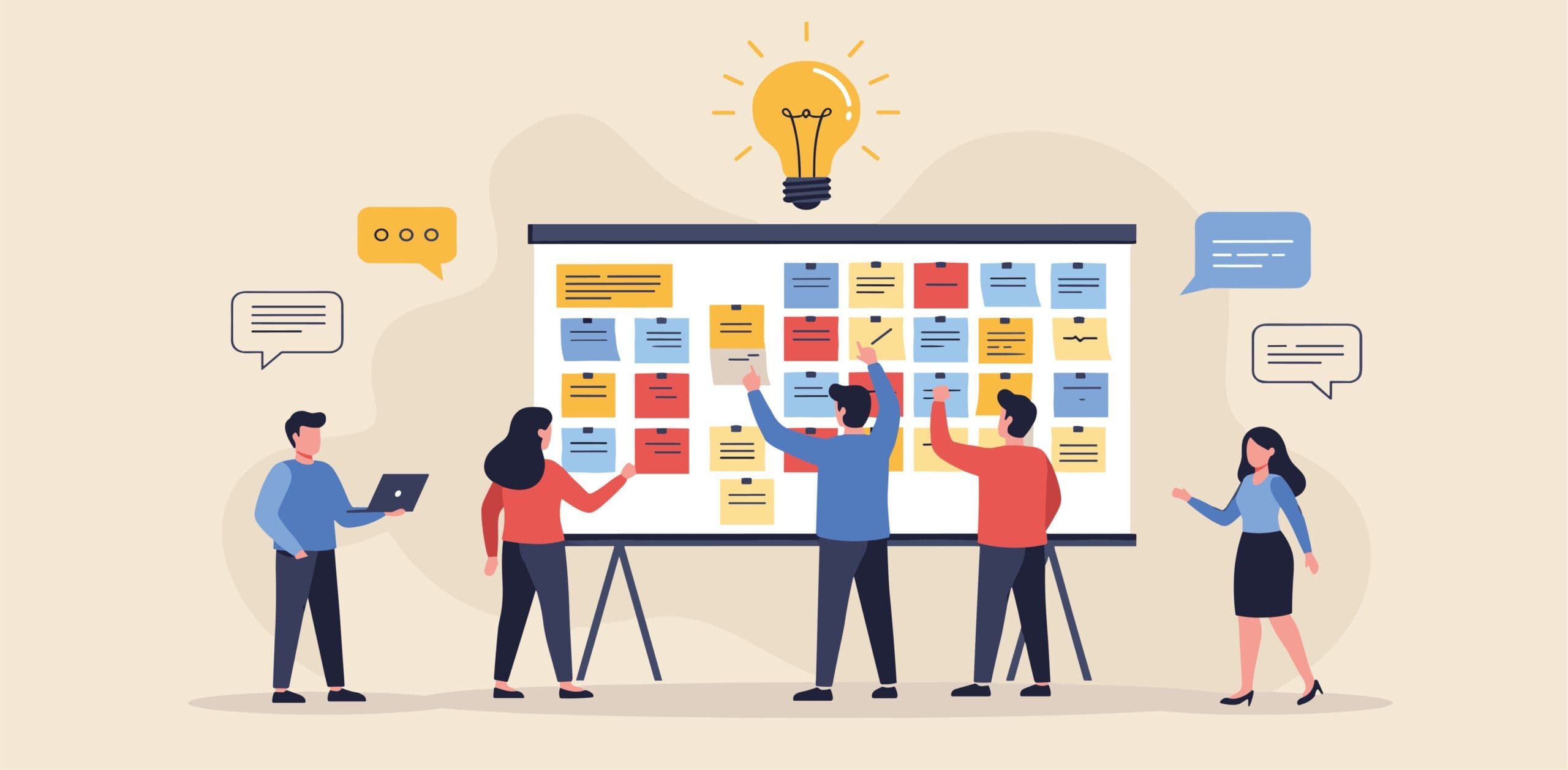 Workshop idea meeting brainstorm, people discussion or collaboration for business idea, teamwork or conversation in workplace, gathering solution concept, business people in brainstorm Team brainstorming with sticky notes