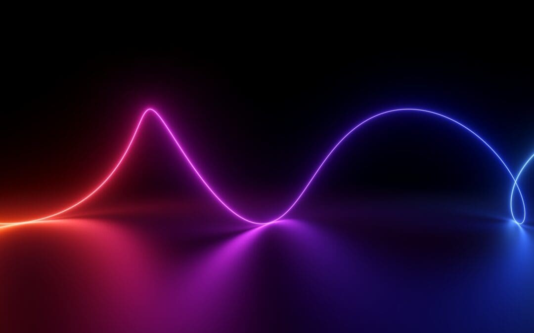 3d rendering, abstract background of colorful neon wavy line glowing in the dark. Modern simple wallpaper