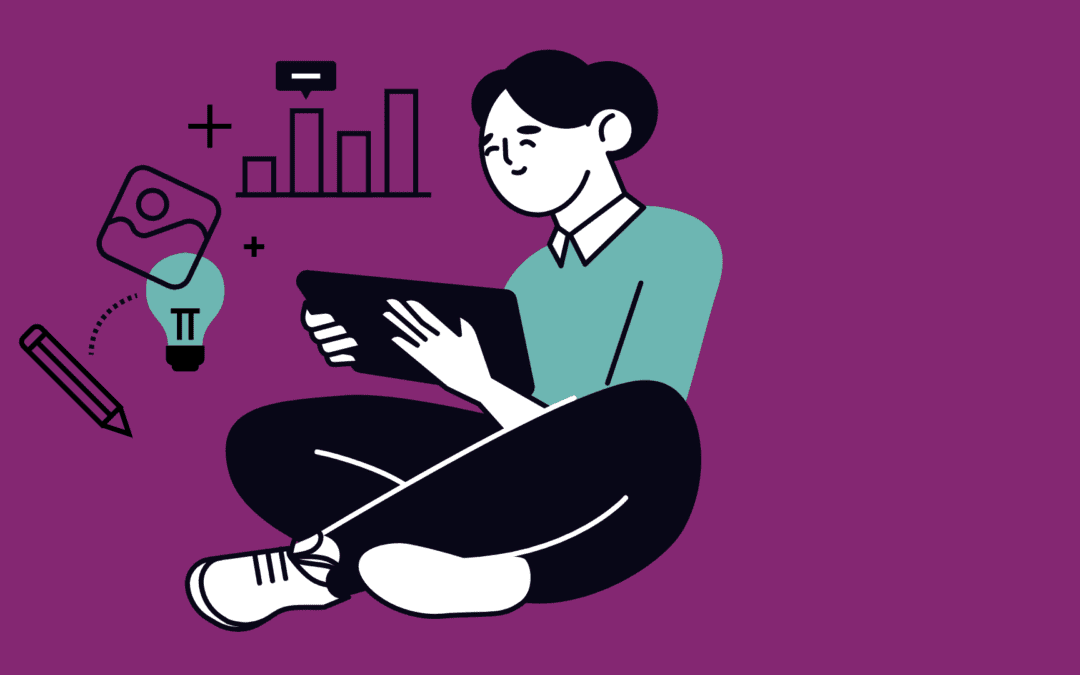 illustration of a person with a vriety of tech tools around them